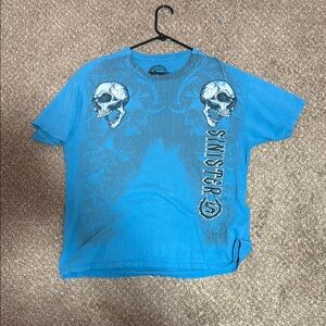 GRUNGE BLUE Y2K AFFLICTION SKULL SHIRT